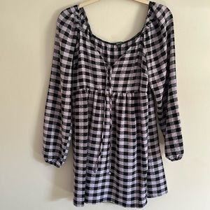 Babydoll purple and plaid long sleeve dress